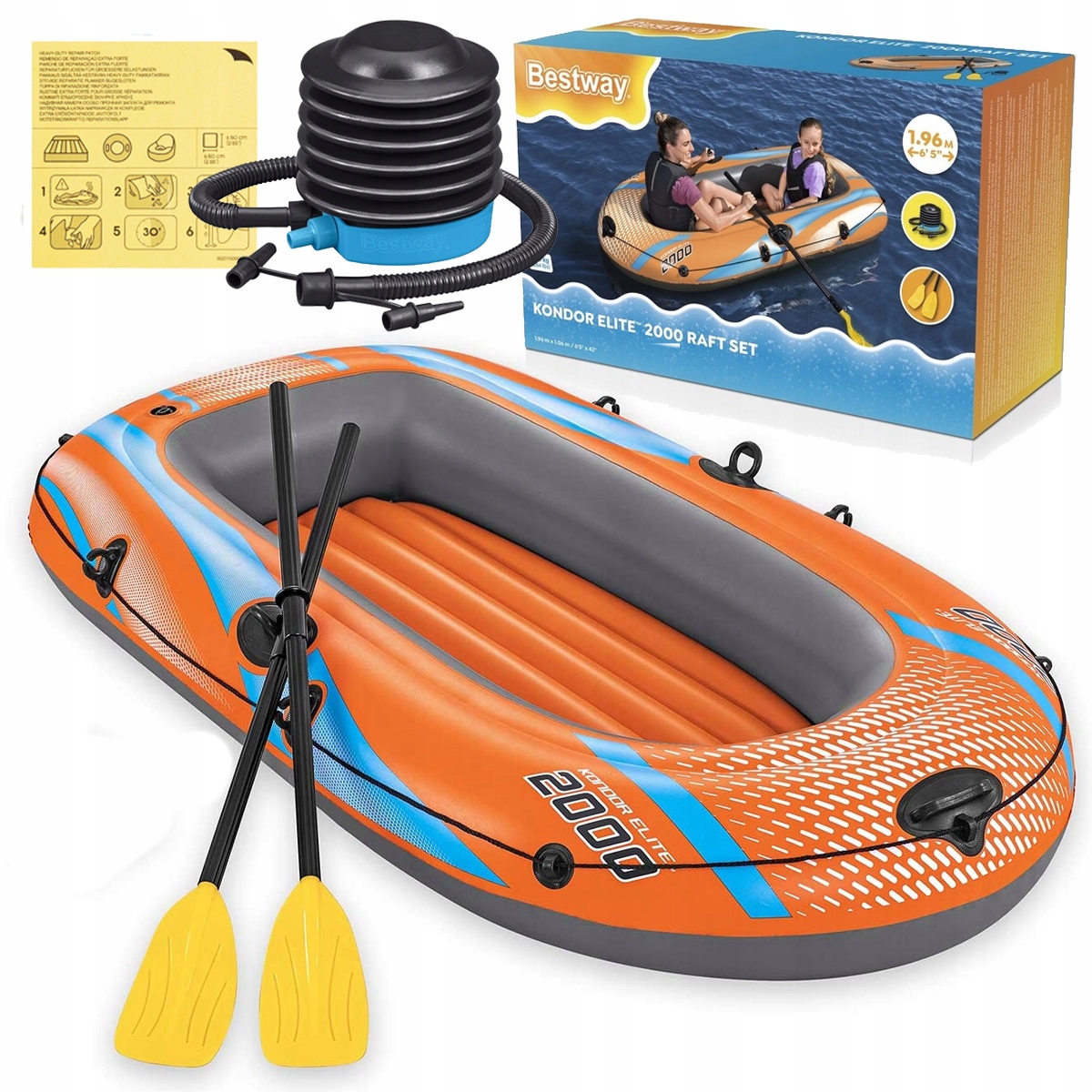 Raft Nafukovací Bestway 196x106 až 120 kg Rybářský s pádly Pumpa Záplata