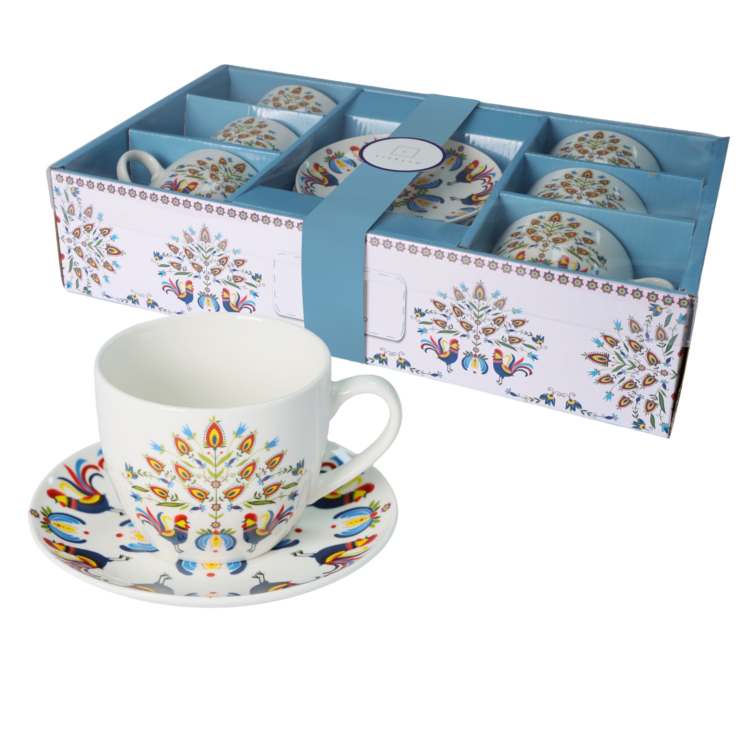 Livello Kávový servis 6 x šálek 250 ml s podšálkem 14 cm folk lovecký