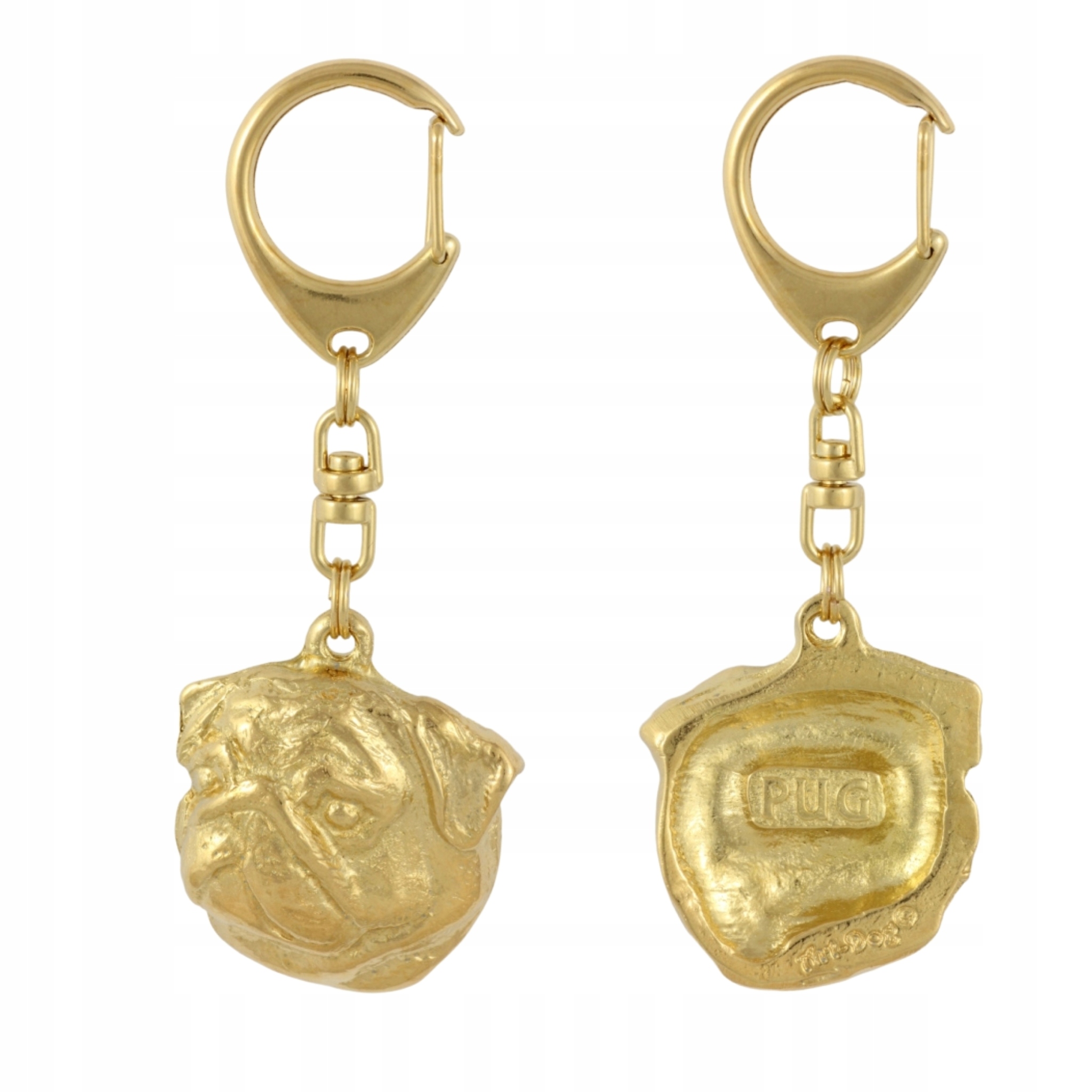 Mops, Pug, Carlin II – pozlacený přívěsek na klíče na klíče se psem v dárkové krabičce