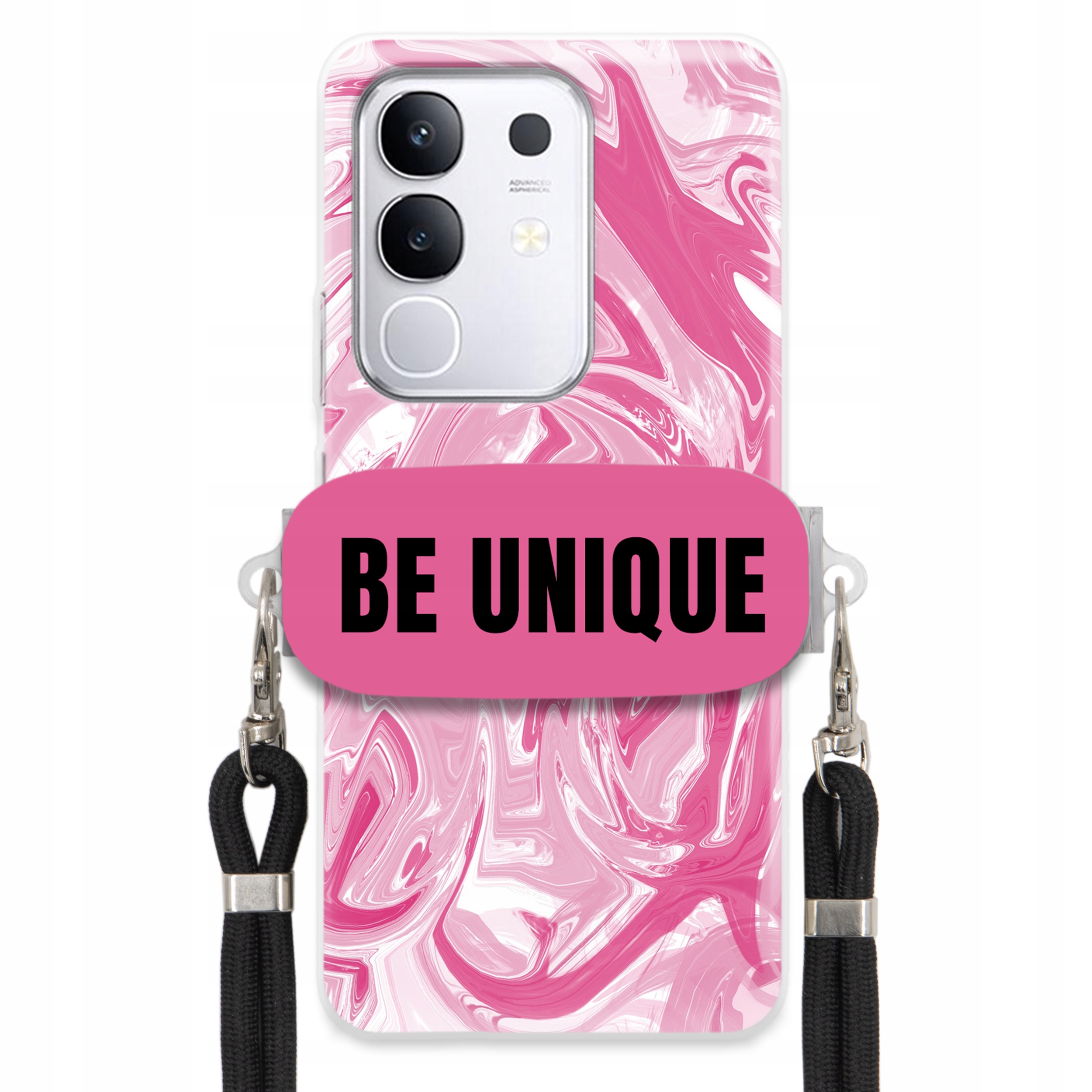 Puzdro pre Vivo Y29 4G držiak šnúrka Čierna Ružová Mramor Be Unique