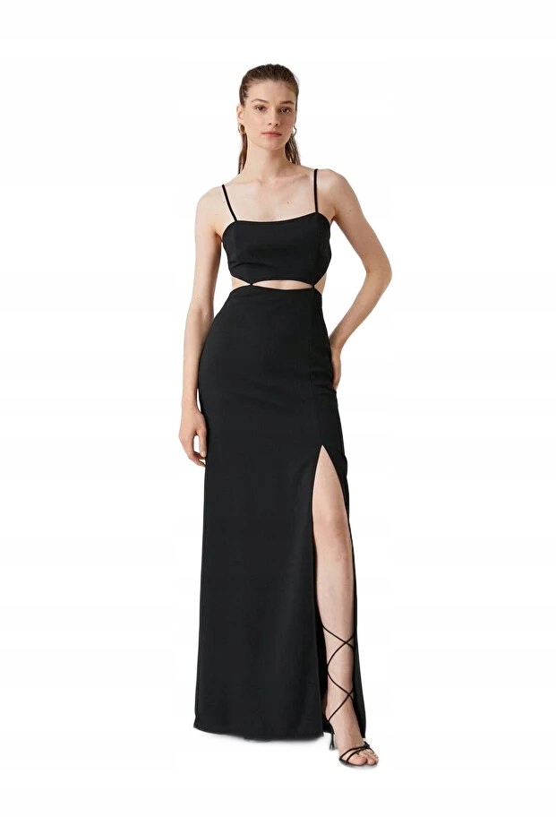 Koton Černé Šaty S Rozparkem Na Ramínkách 36 5FA