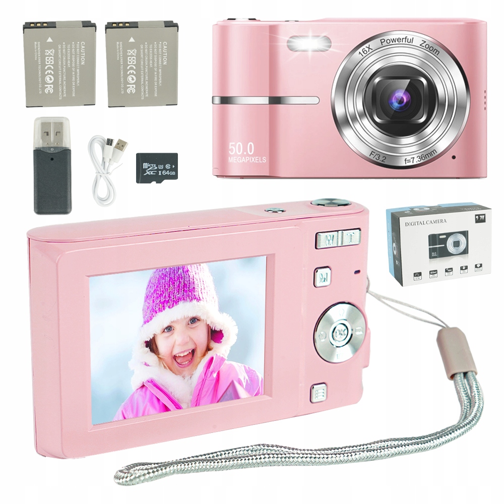 Digitální Kamera Růžová 16X Zoom 2,4" S Podporou Přenosného Fotoaparátu