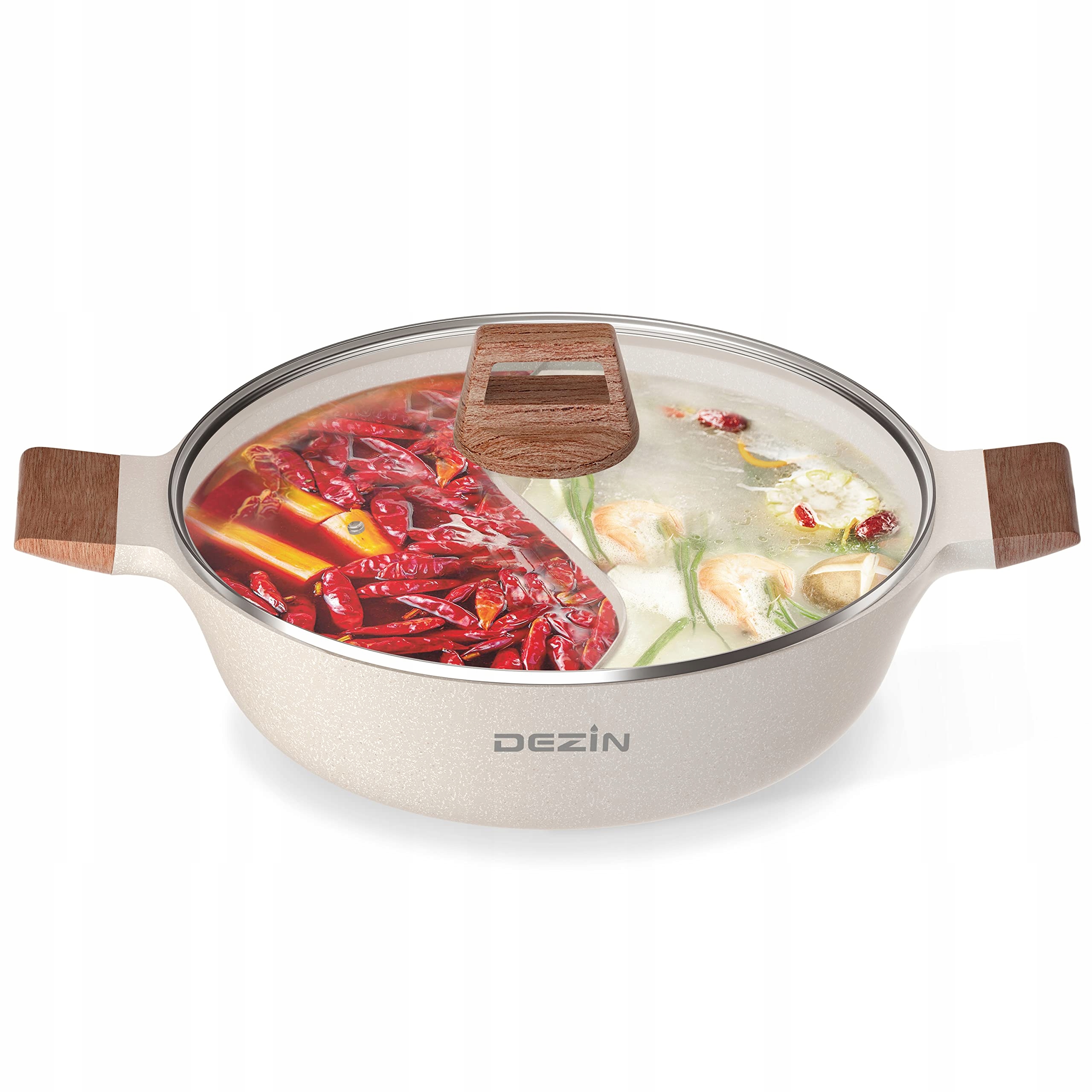 DEZIN Garnek Shabu 5-QT Dwusmakowy Z Przegrodą Do Indukcji i Gazu