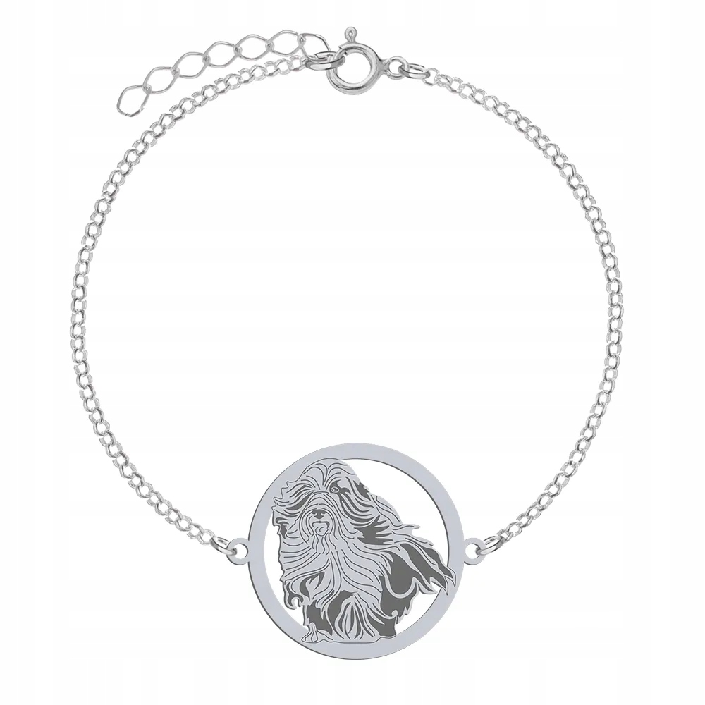 Stříbrný náramek s psem plemene Bearded Collie 925 Šperky Dárek Gravírování