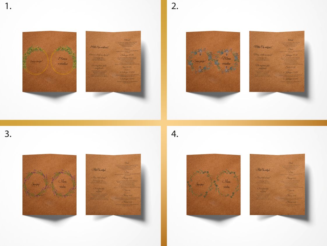 Menu weselne, papier eko, kwiaty, liście Marka bez marki
