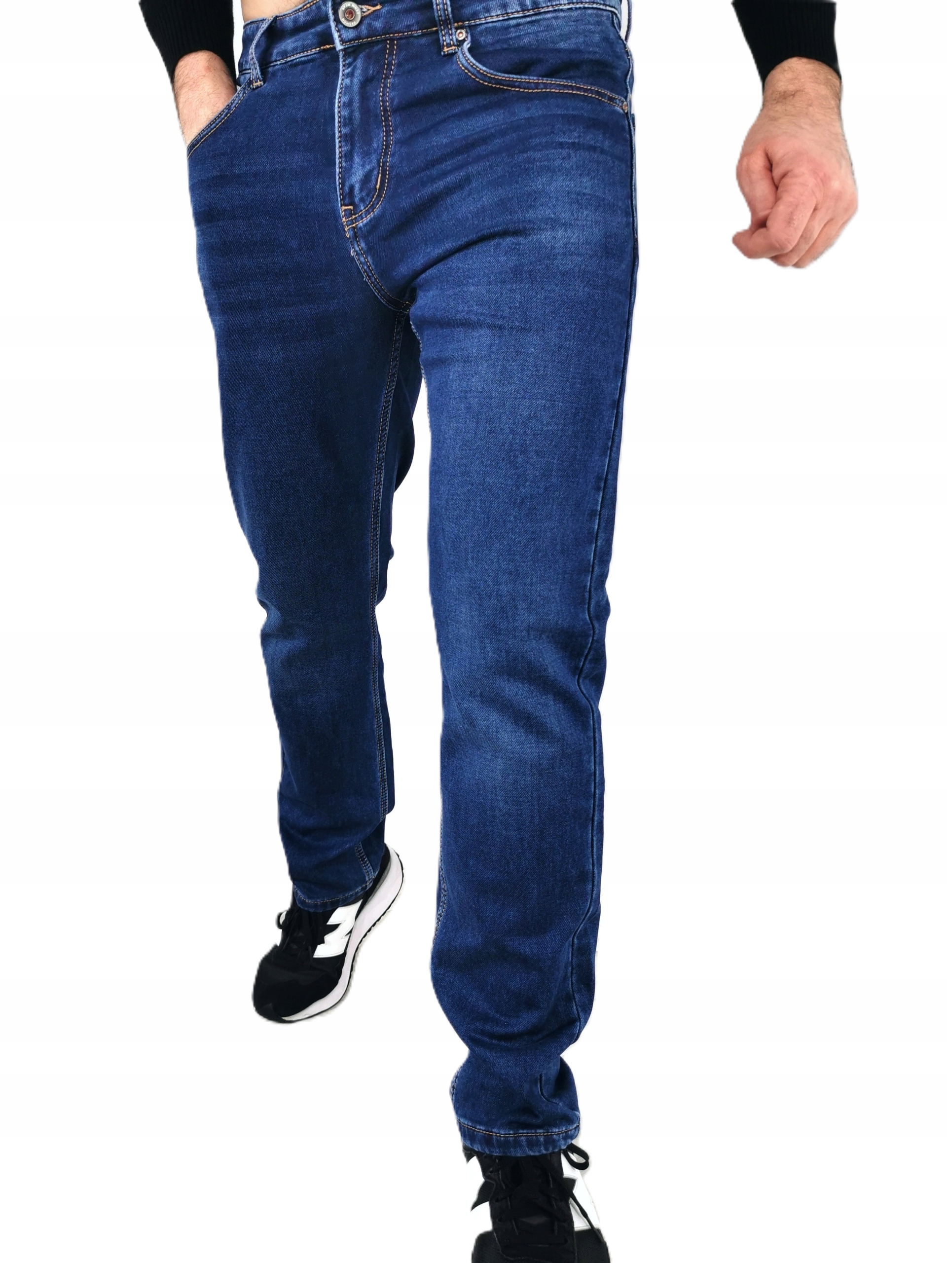 Pánské džínové kalhoty tmavě modré, lehce stírané, rovné nohavice, velikost 34