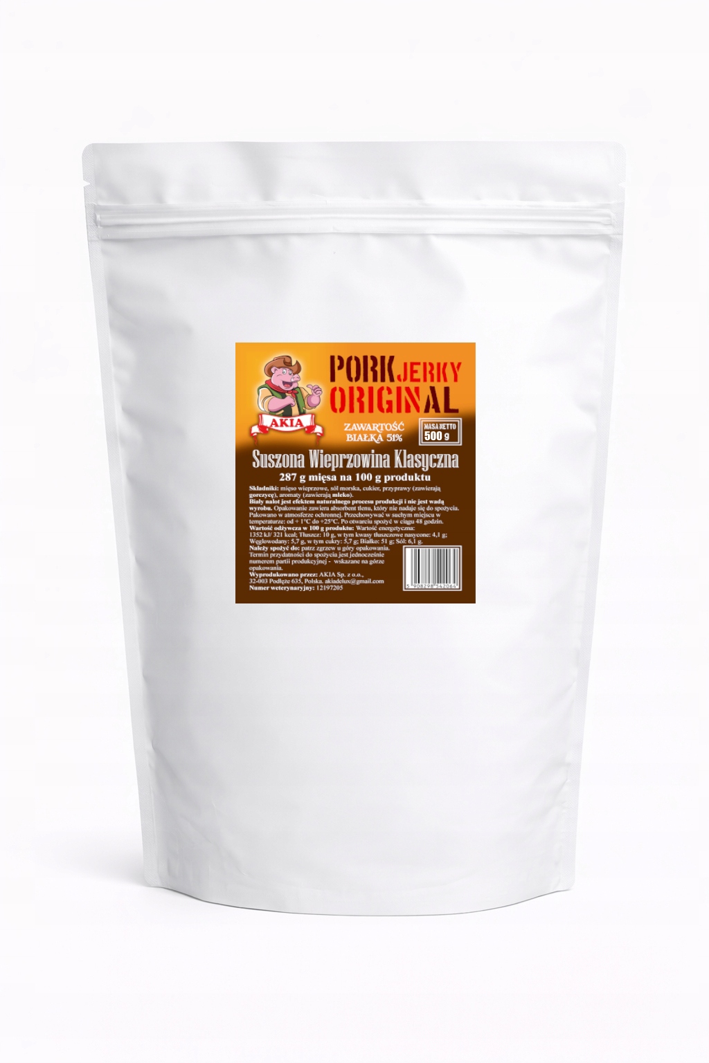 Levně Akia Jerky, Sušené vepřové maso, Klasické sušené vepřové maso, 500 g