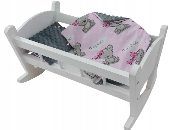 KOŁYSKA DLA LALEK BIAŁA Z POŚCIELĄ. KOŁYSKA DREWNIANA
