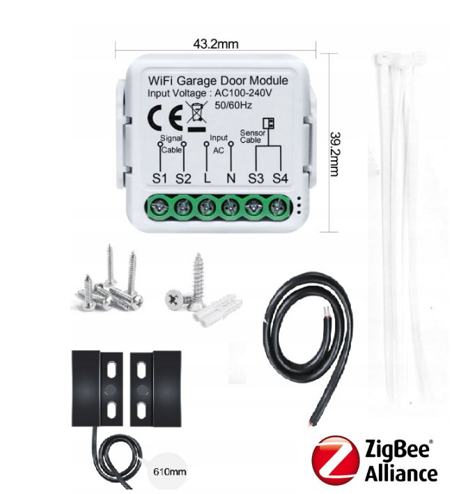 Ovladač Garážových Vrat Se Senzorem Tuya Smart Zigbee 3.0
