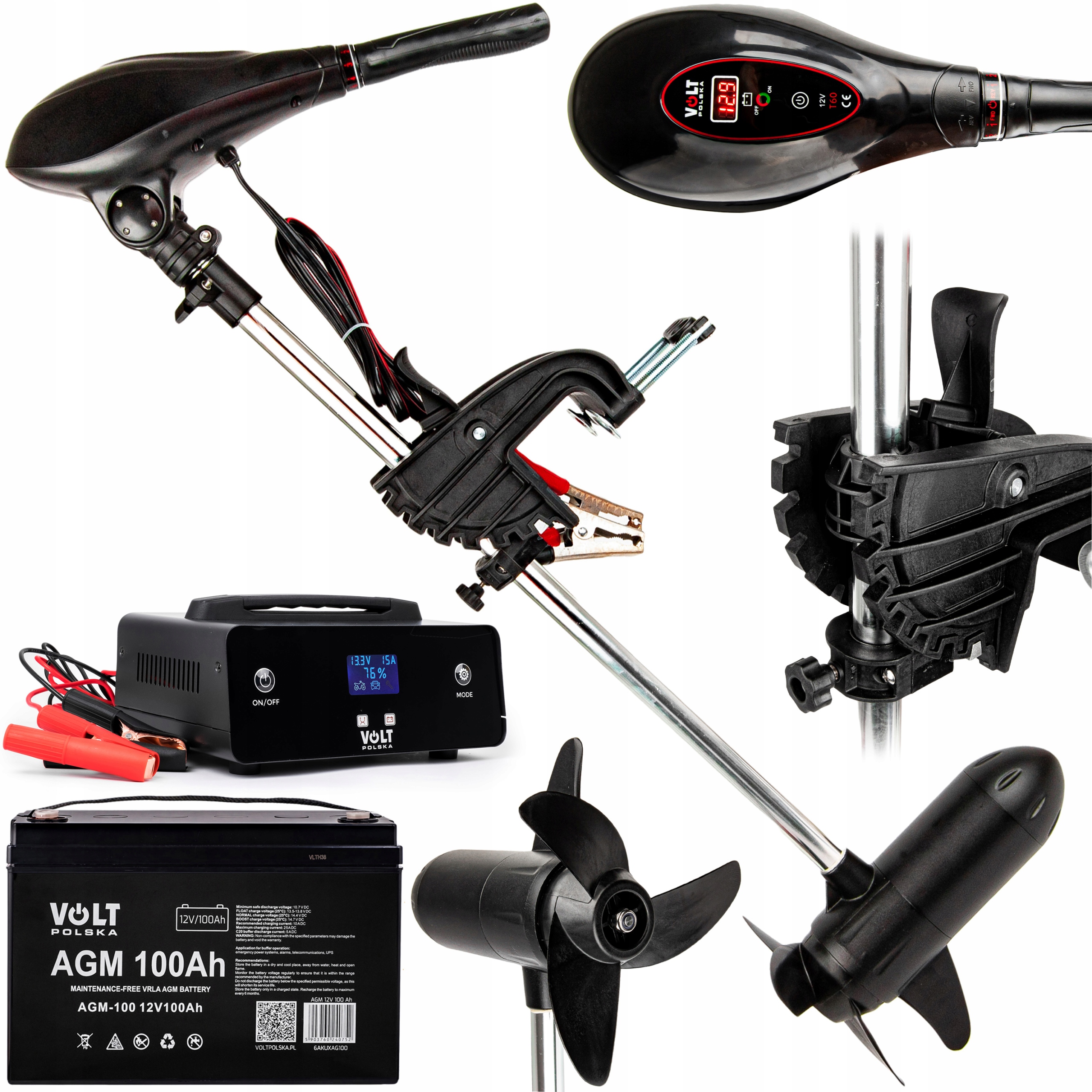 Silnik Elektryczny Zaburtowy Do Pontonu Łodzi 65lb Akumulator Prostownik