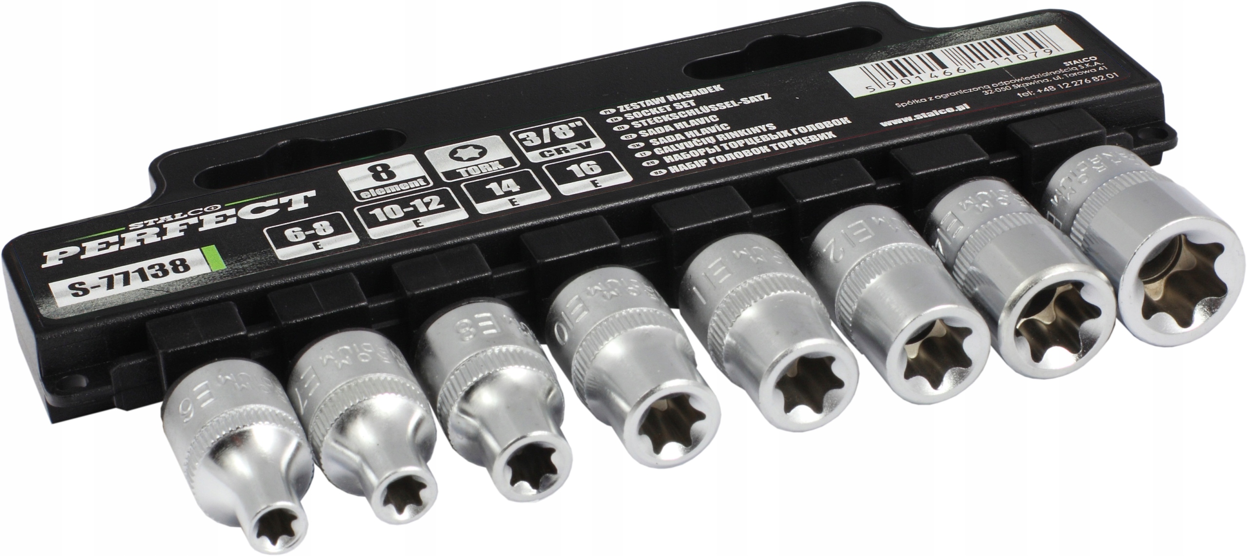 STALCO PERFECT ZESTAW NASADEK 3/8” 8 ELEMENTÓW TORX WEWNĘTRZNY E6-16