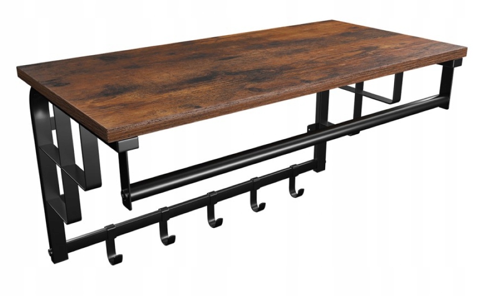 Nástěnná police s posuvnými háčky a konzolí 66 x 30 cm