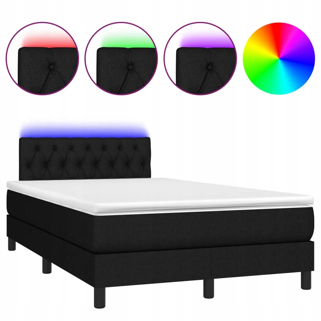 Kontinentální postel s matrací 120 x 190 cm, černá s Led diodami