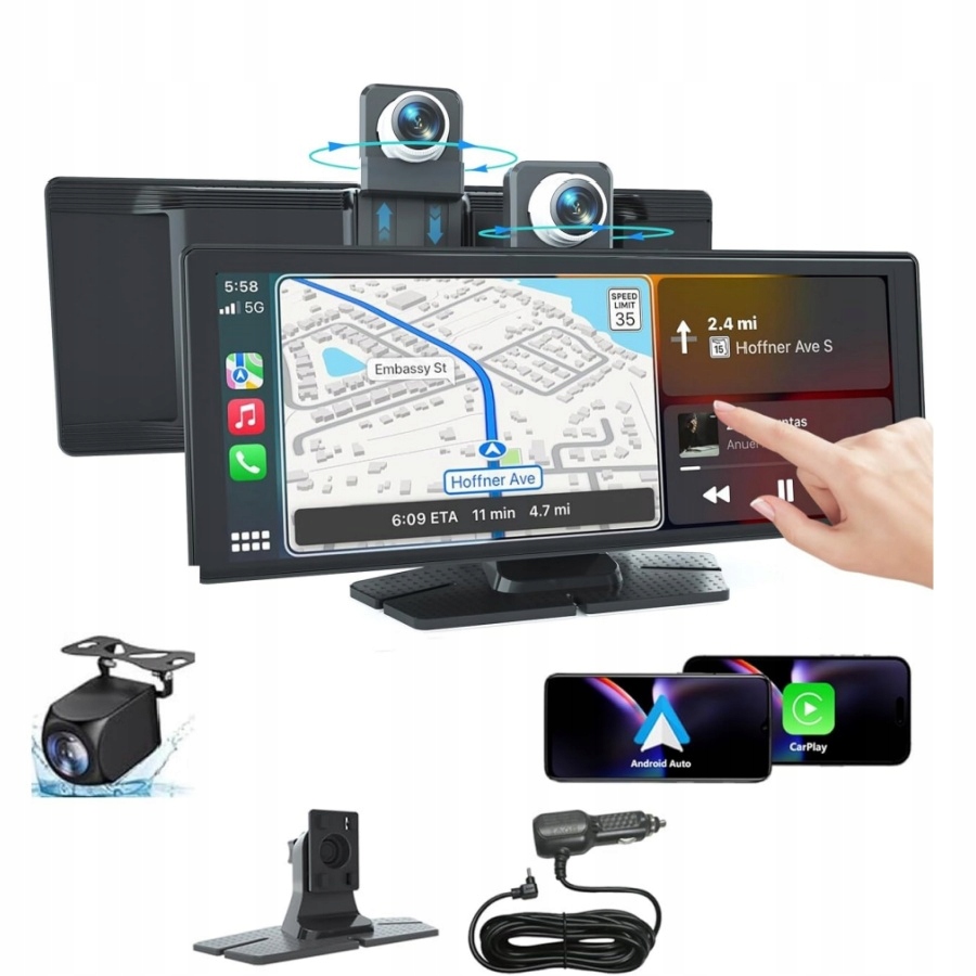 Stacja Multimedialna Rejstrator Android Apple Carplay Dvr 4K 2 Kamery Wifi
