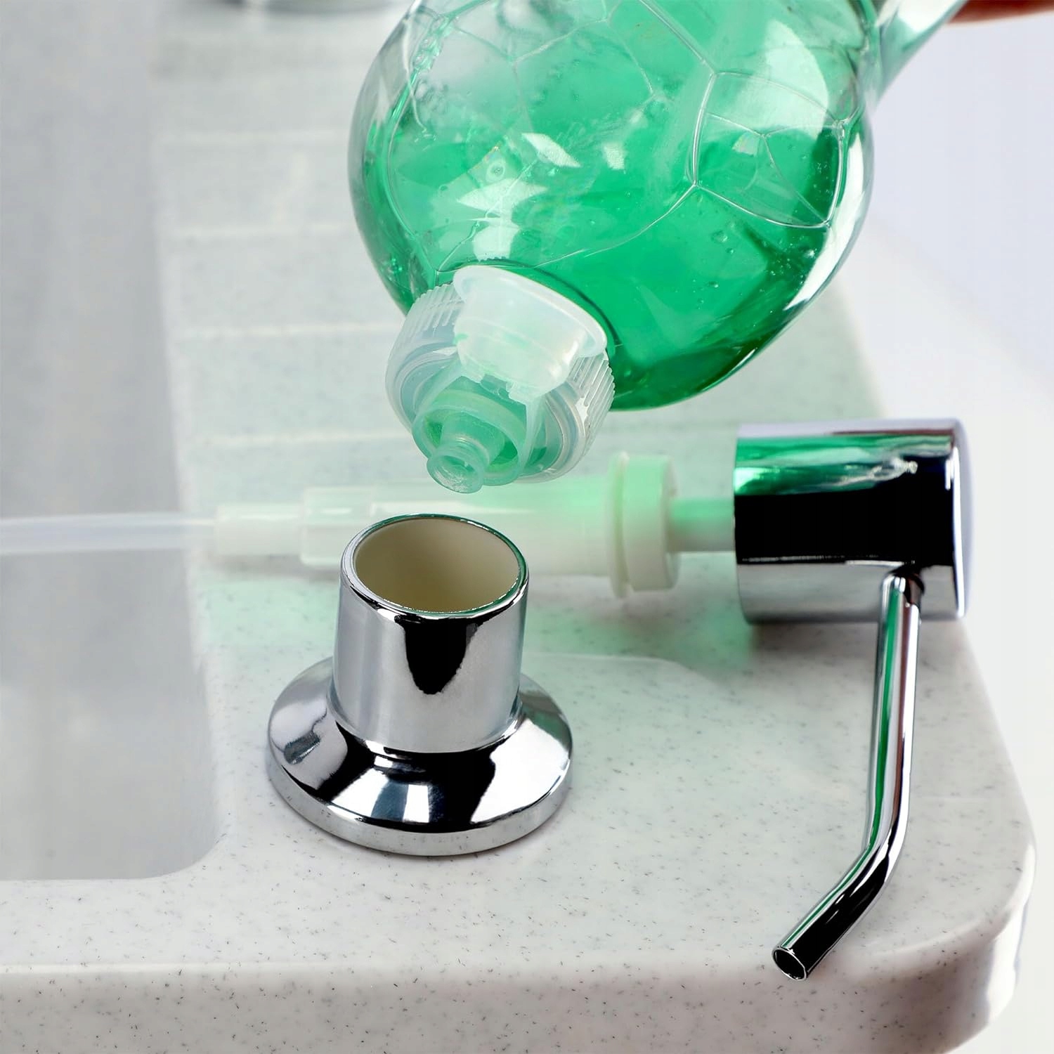 DOZOWNIK SREBRNY MYDŁA PŁYNU DO MYCIA NACZYŃ DO ZLEWU 500 ml Linia Pojemnik