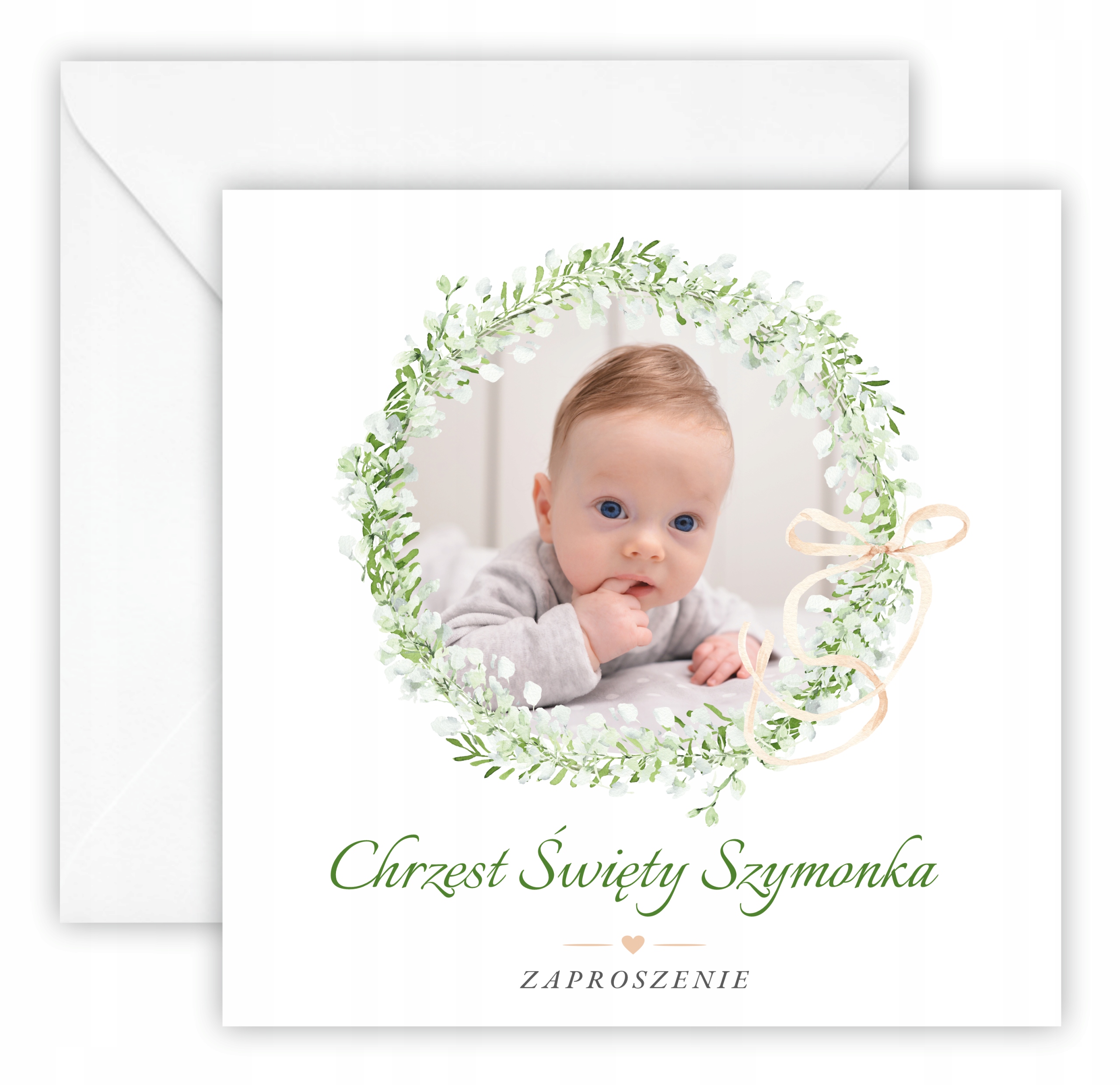 ZAPROSZENIA NA CHRZEST ZE ZDJĘCIEM + IMIĘ +KOPERTA Szerokość produktu 14 cm