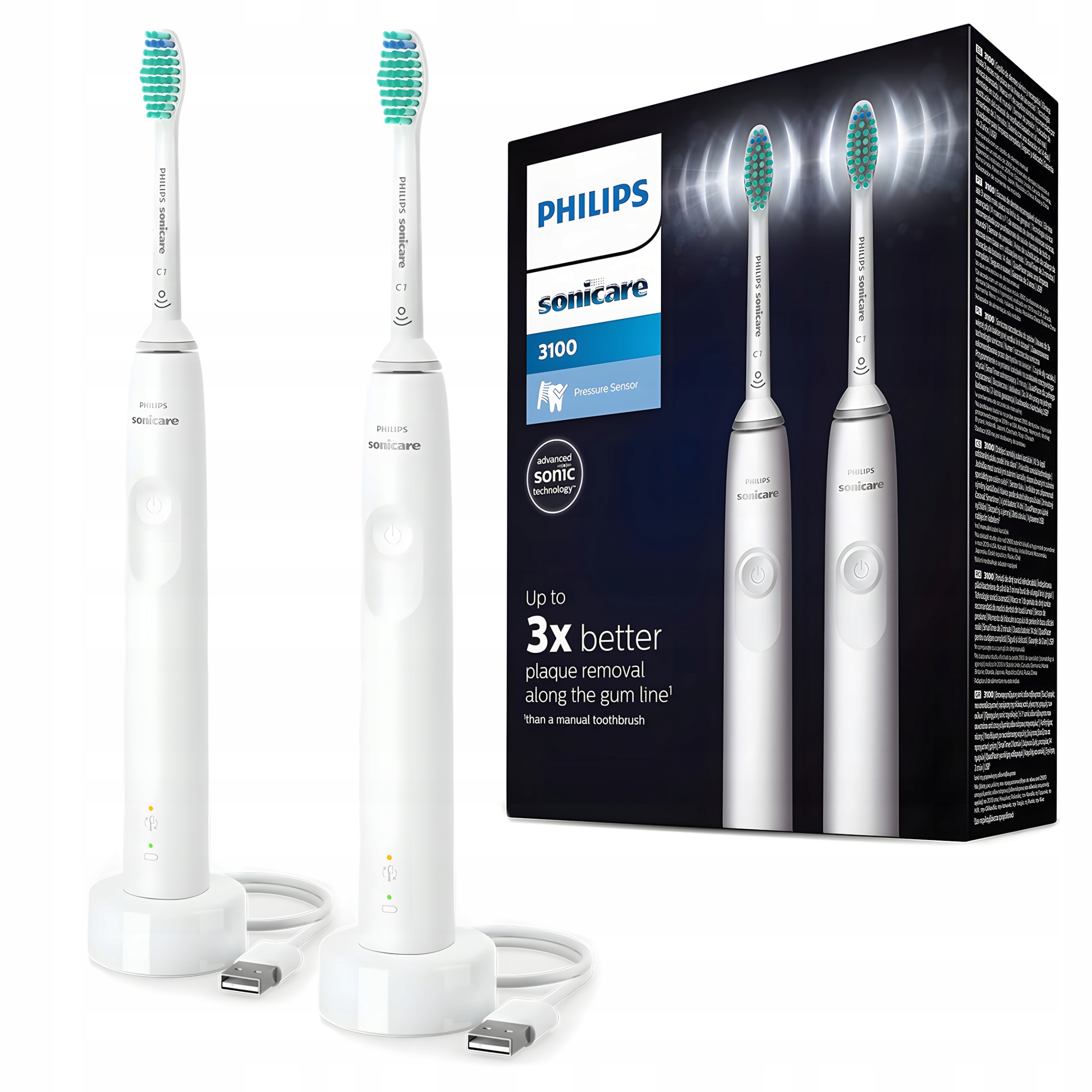 Philips Sonicare 3100 HX3675/13 dwupak – 2 szczoteczki soniczne do zębów