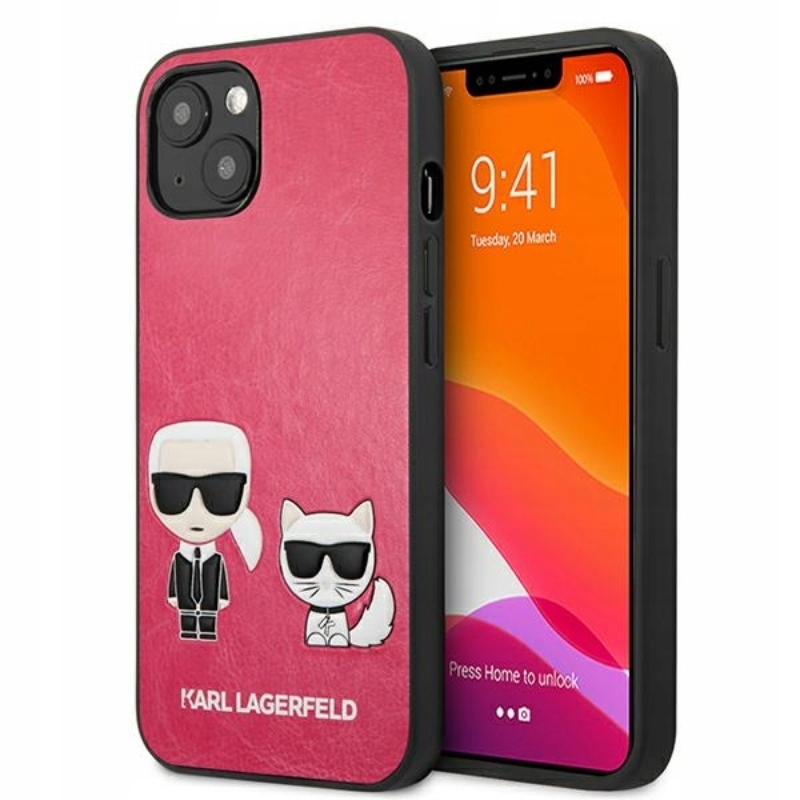 Pouzdro Karl Lagerfeld z umělé kůže s reliéfním vzorem Karl & Choupette iPhone 13 Mini