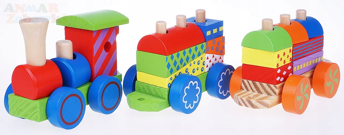 LOKOMOTYWA DREWNIANA EDUKACYJNA KOLEJKA Z KLOCKAMI Marka Hipo
