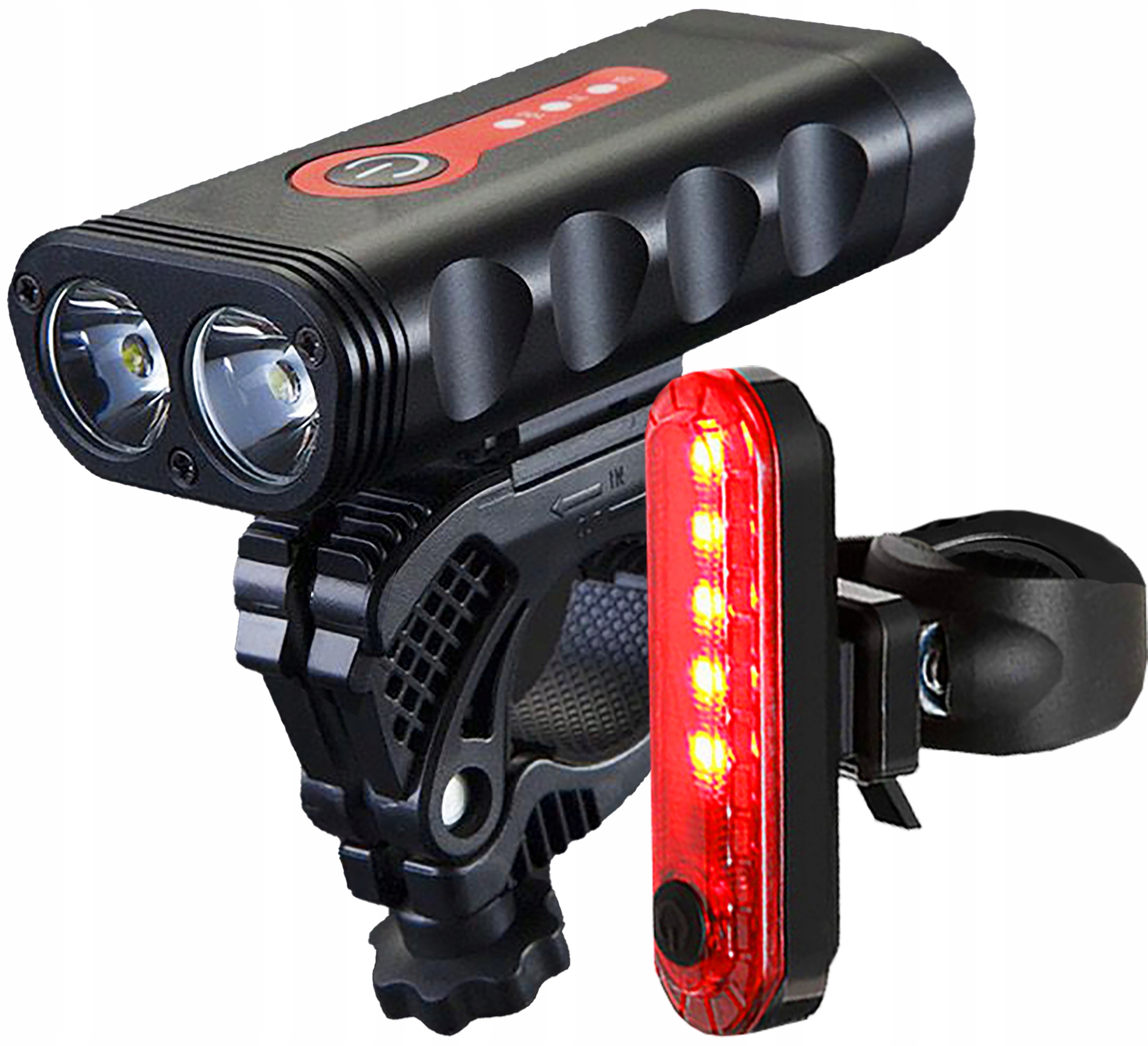 LAMPKA ROWEROWA PRZEDNIA LED DO ROWERU AKUMULATOROWA NA KIEROWNICĘ + TYLNA