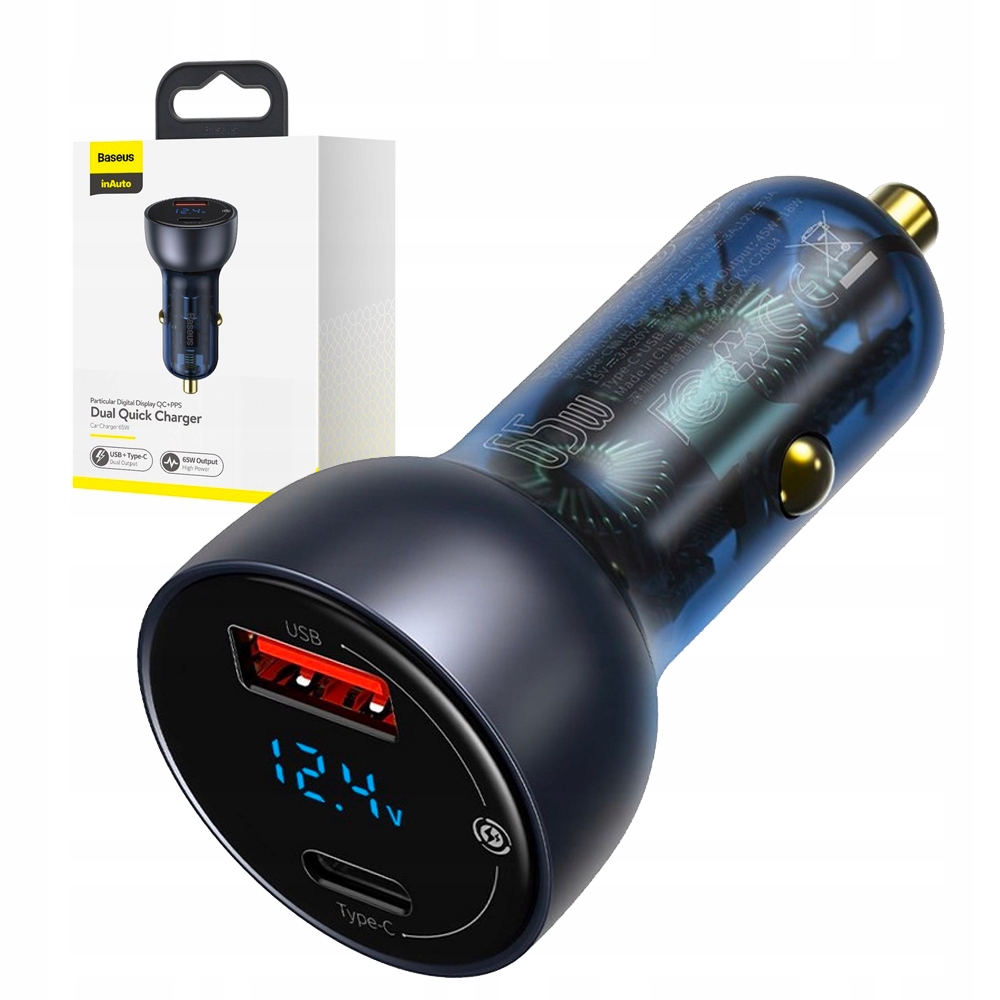 

Baseus Ładowarka Samochodowa Usb/usb-c 65W 5A LCD