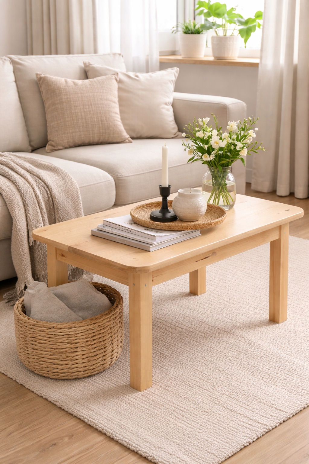 Dřevěná lavice 70x70 výška 60 Kávový Stolek lavice do obývacího pokoje Borovicový Stůl