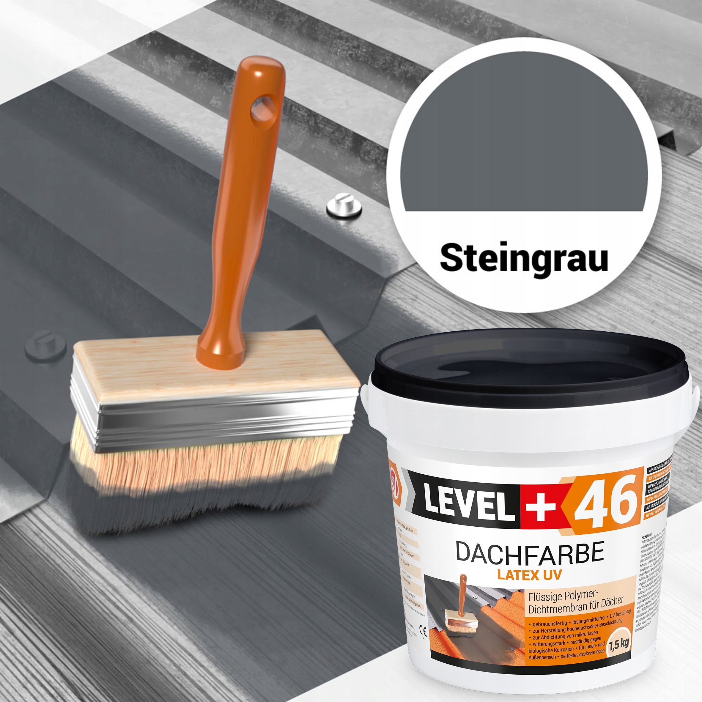 Farba Dachowa Szara 1,5kg Wałek Malarski 10cm Pojemność 1.5 l