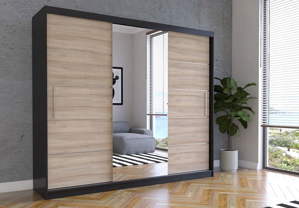 POJEMNA SZAFA PRZESUWNA 3 DRZWIOWA ALBA 250 LUSTRO Kolor mebla wielokolorowy