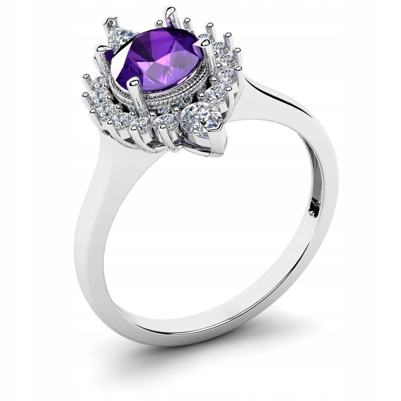 

Pierścionek Z Białego Złota Z Fioletową Cyrkonią