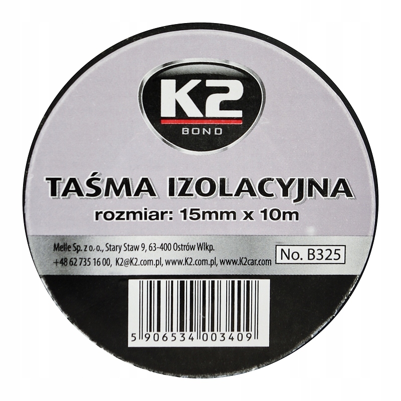K2 TAŚMA KLEJĄCA IZOLACYJNA CZARNA 15MM x 10M
