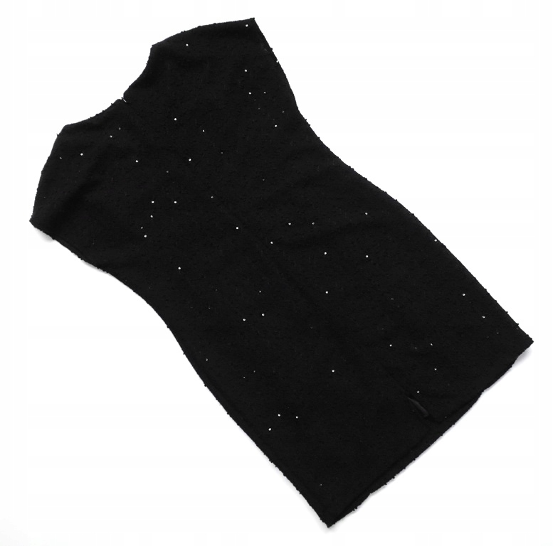 CZARNY KOSTIUM KOMPLET SUKIENKA I ŻAKIET 3/4 ELEGANCKI CEKINY 42/44 XL/XXL Rękaw inny rękaw