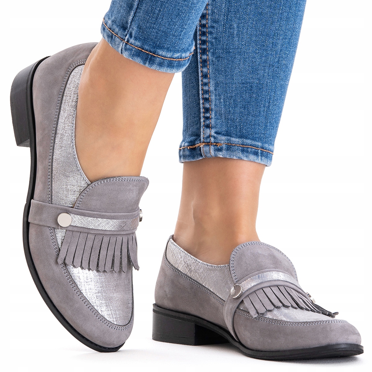 Półbuty damskie Skórzane lordsy Modne mokasyny wsuwane zgrabne Imunzi 41