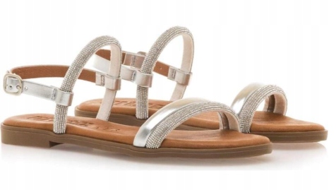 Mtng Stříbrné Ploché Sandály S Ozdobnými Zirkony 41 6DA