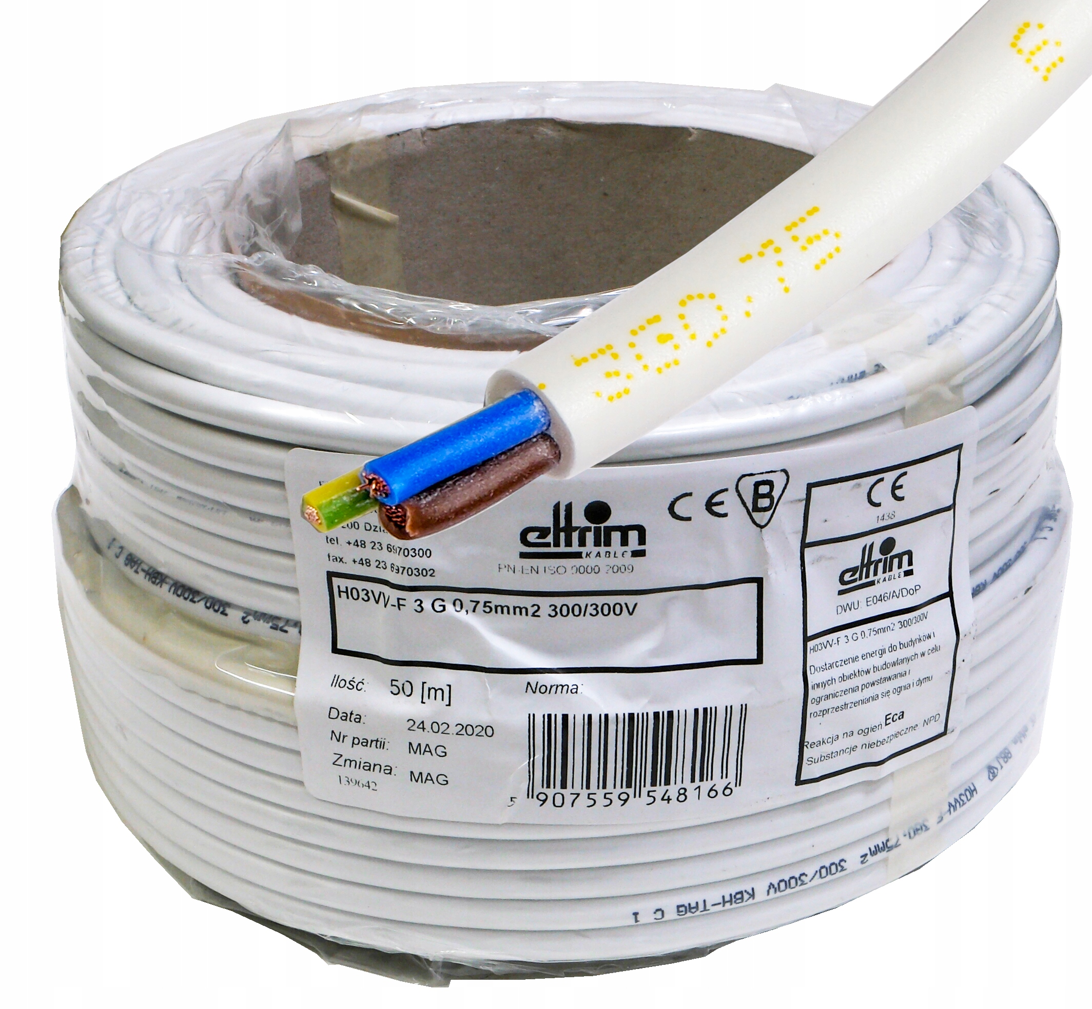 Kabel Omy 3x0,75 mm 300V Lanko Cu kotouč 50 m kulatý