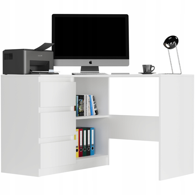 MEBLE BIURKO NAROŻNE KOMPUTER LEWE BIAŁE N-4L