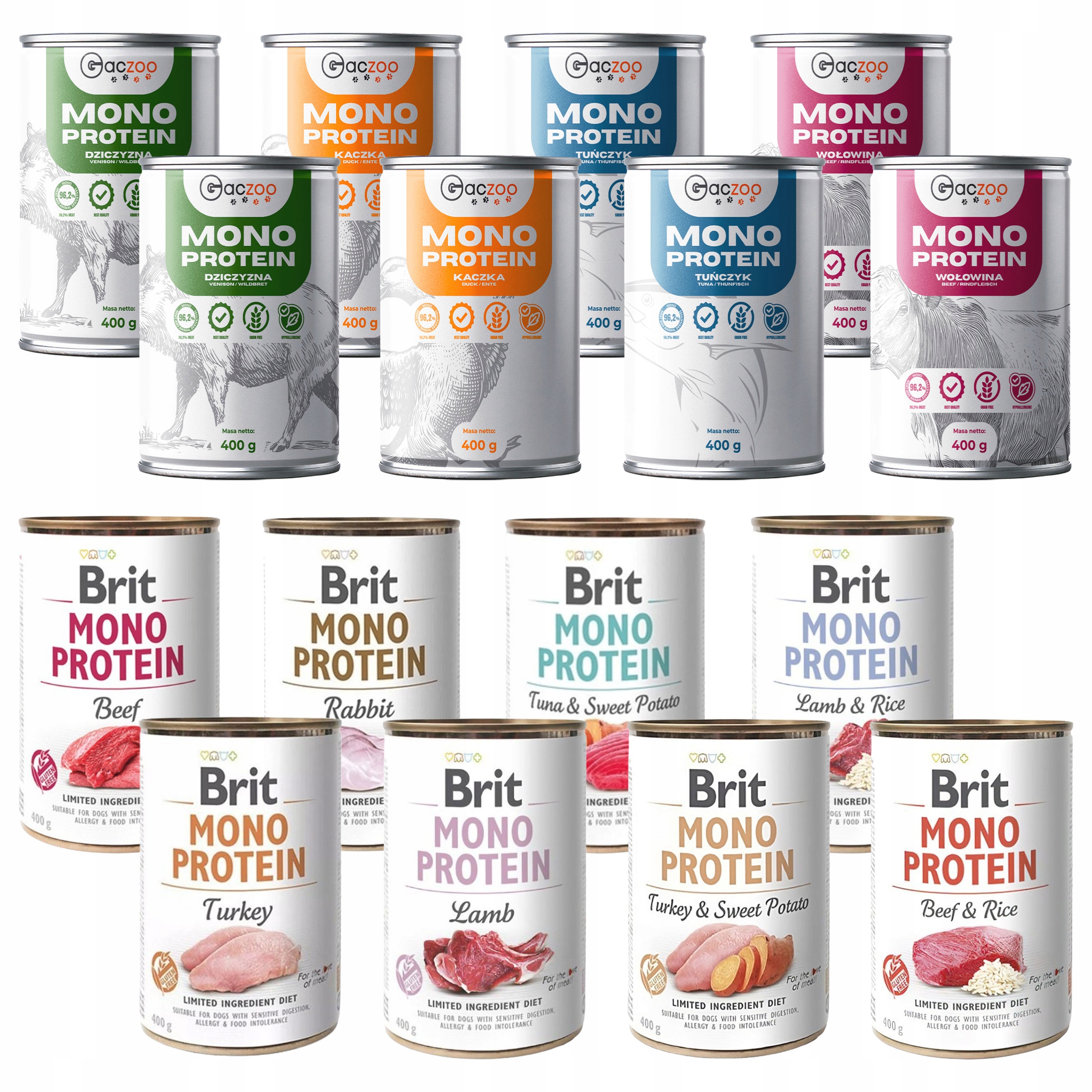Brit Gaczoo Mono Protein monoproteinové krmivo pro mokré psy mix chutí 16 x 400 g