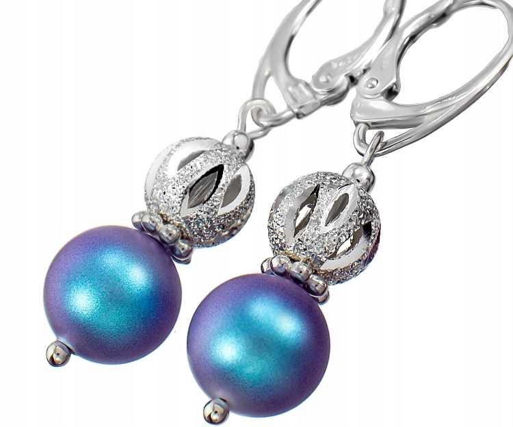 Crystal Pearl Náušnice Perly Modré Fantasia Stříbro
