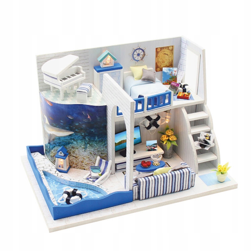 

Miniaturowy domek Diy Morze Plaża Taras Led