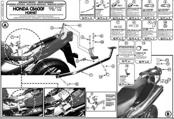 Kappa Rám Centrálneho Kufra Honda Hornet 600 (98-02) (bez Dosky) ()