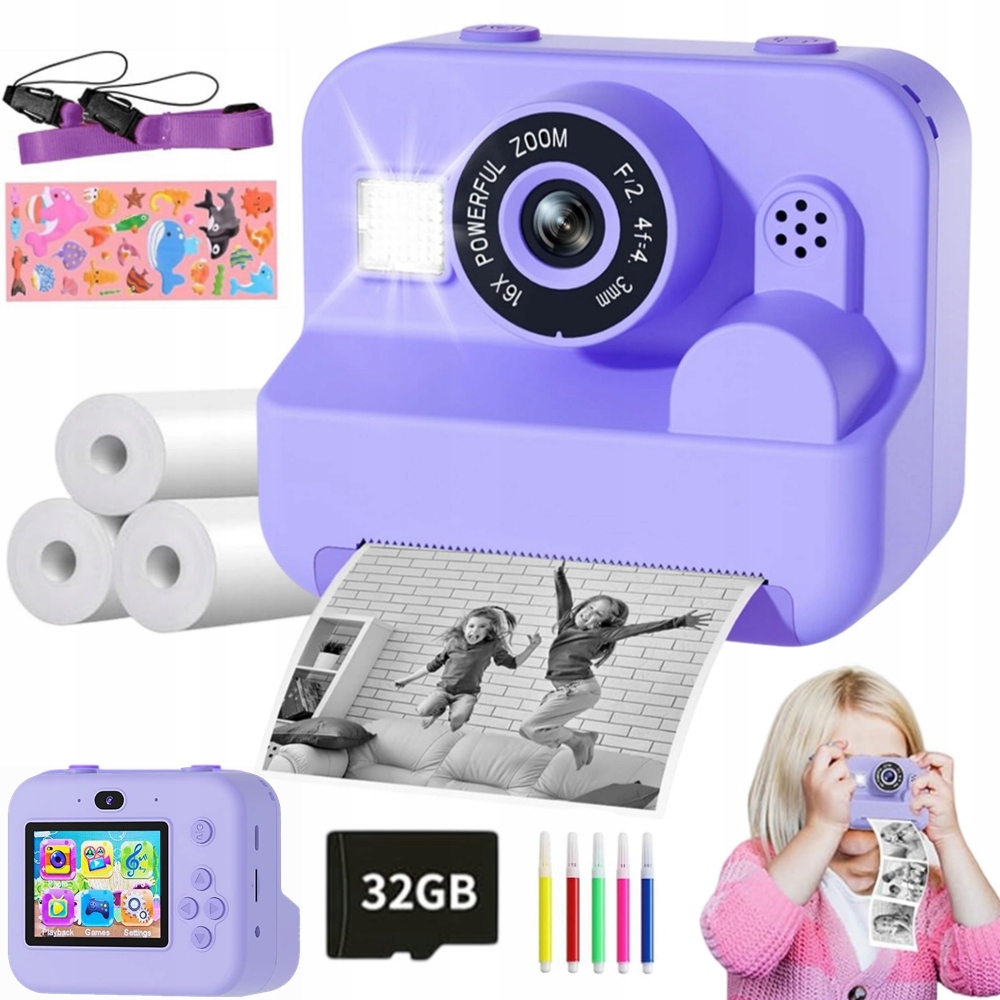Instantní Digitální Fotoaparát Pro Děti S 32GB Videoherní Tiskárnou, 3 Role