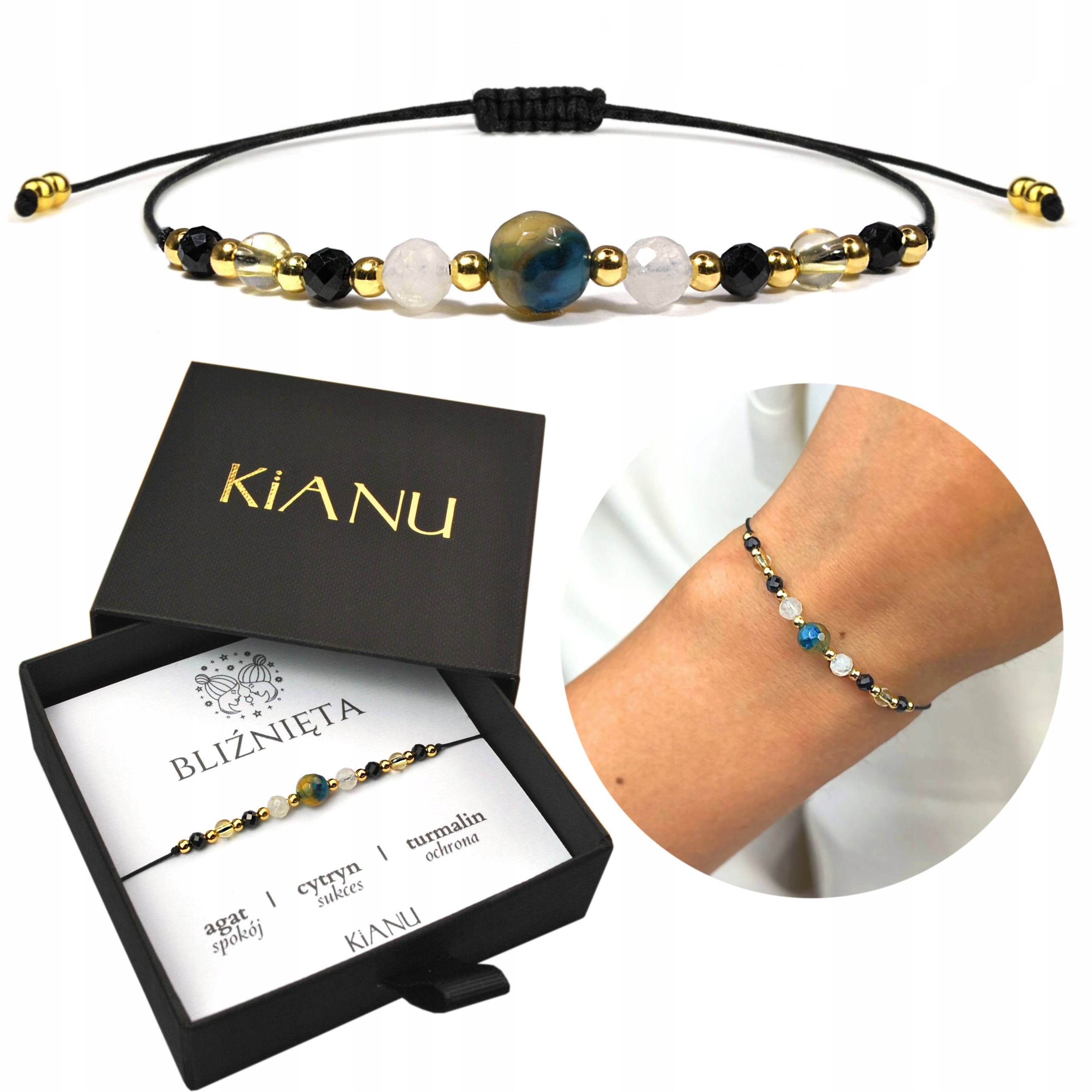 Náramek Blíženci Znamení zvěrokruhu Přírodní kameny Dárek pro dvojčata