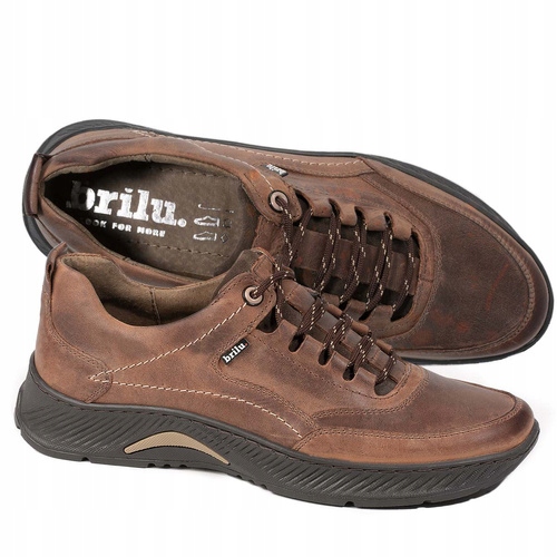 Brilu Polskie Skórzane Sportowe Półbuty Męskie Diego Brązowe 42