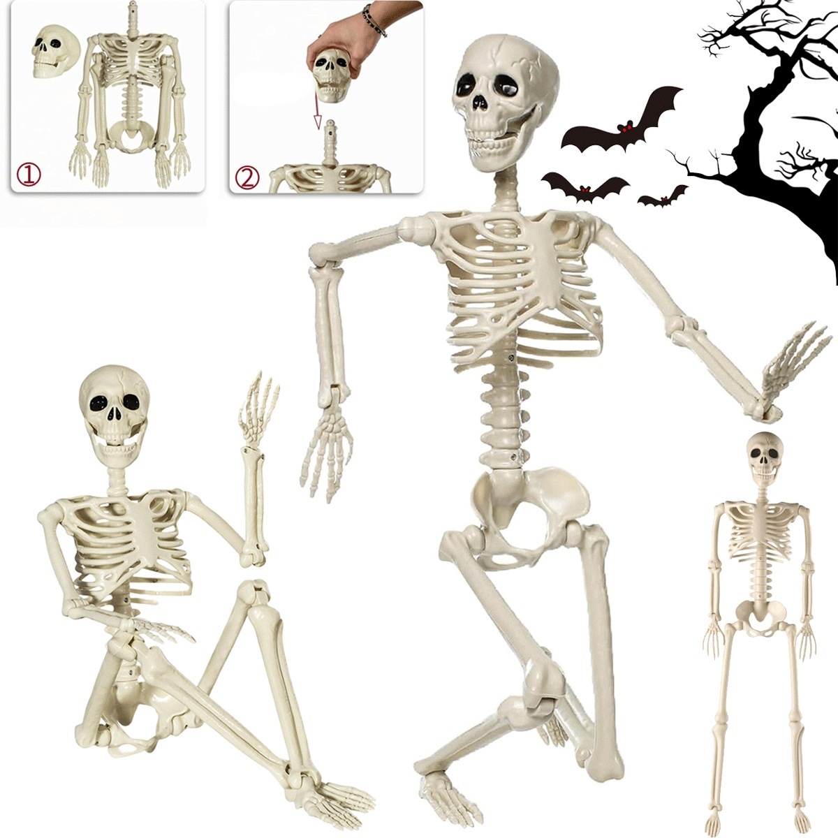 Kostra na Halloweenskou párty 94 cm s pohyblivou čelistí Bílá Domů