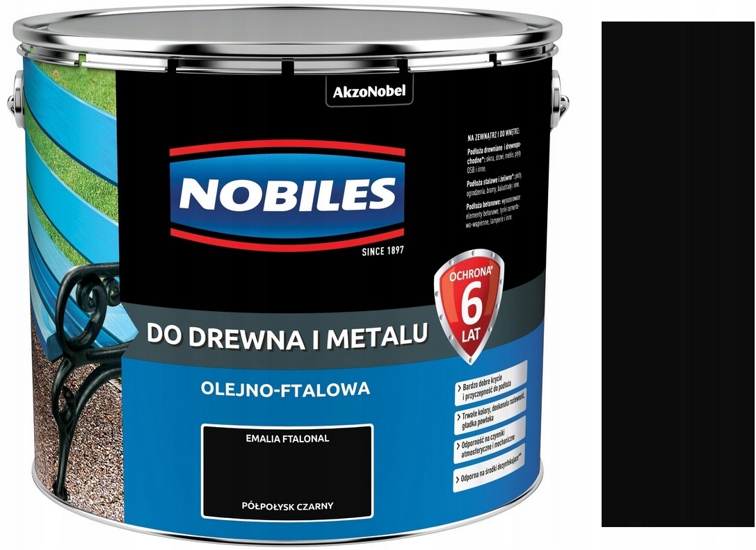 Nobiles Ftalonal Farba Do Drewna I Metalu Czarny Półpołysk 10L