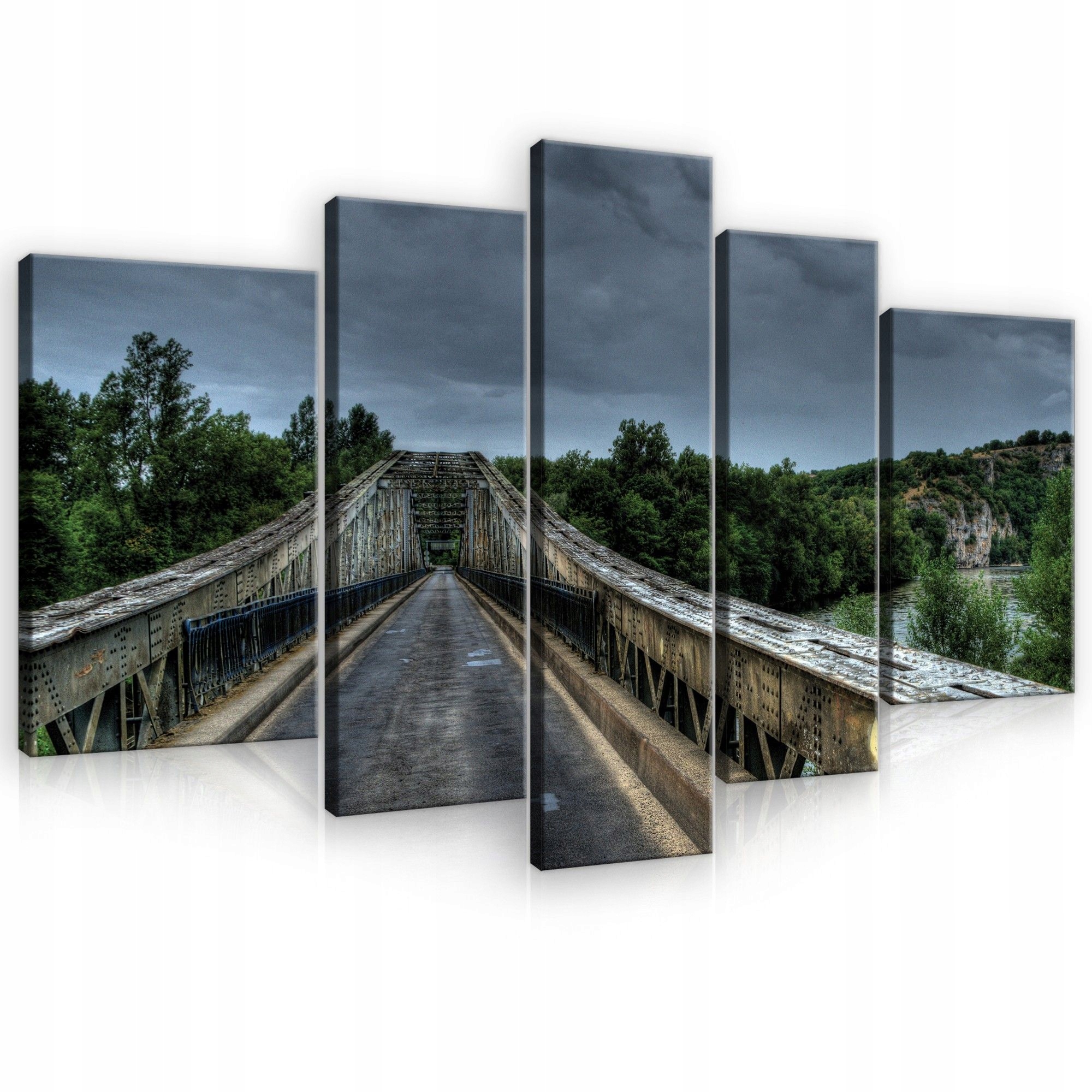Obraz 170x100 starý most kovový rieka les zamračené nebo cesta príroda