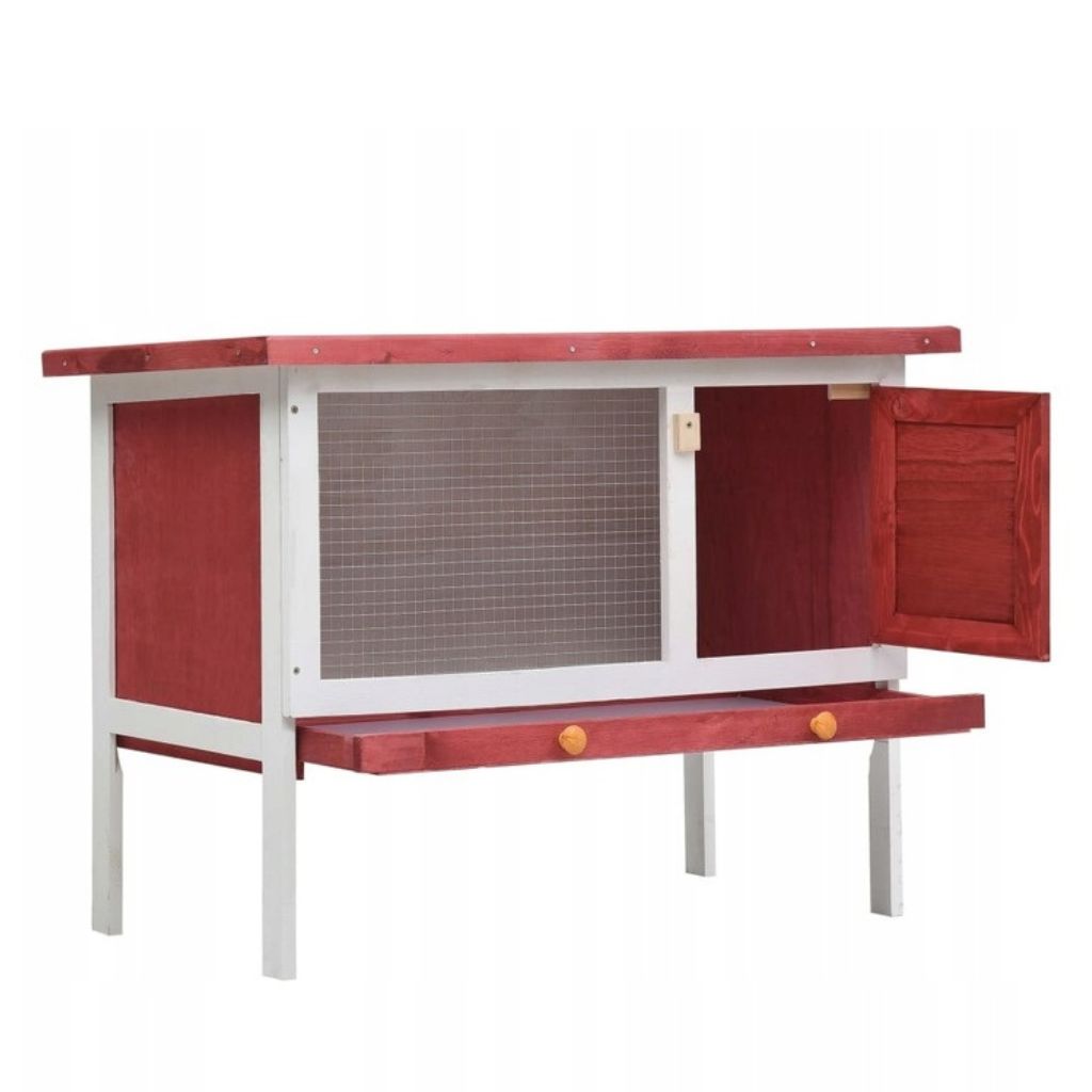 Levně Dřevěná klec pro králíky 90x45x65 cm červeno-bílá