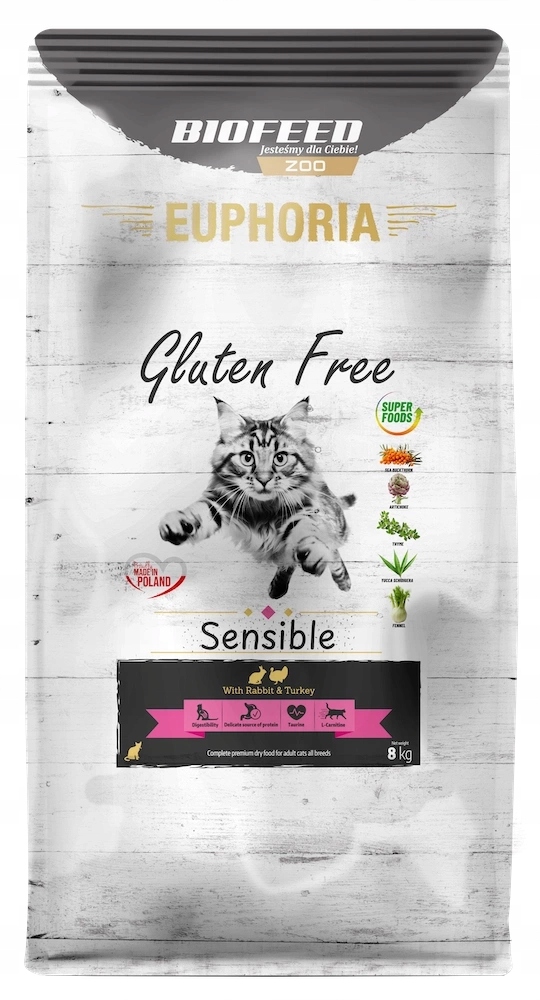 Biofeed Gluten Free Sucha karma dla kota lekkostrawna 8kg Indyk Królik