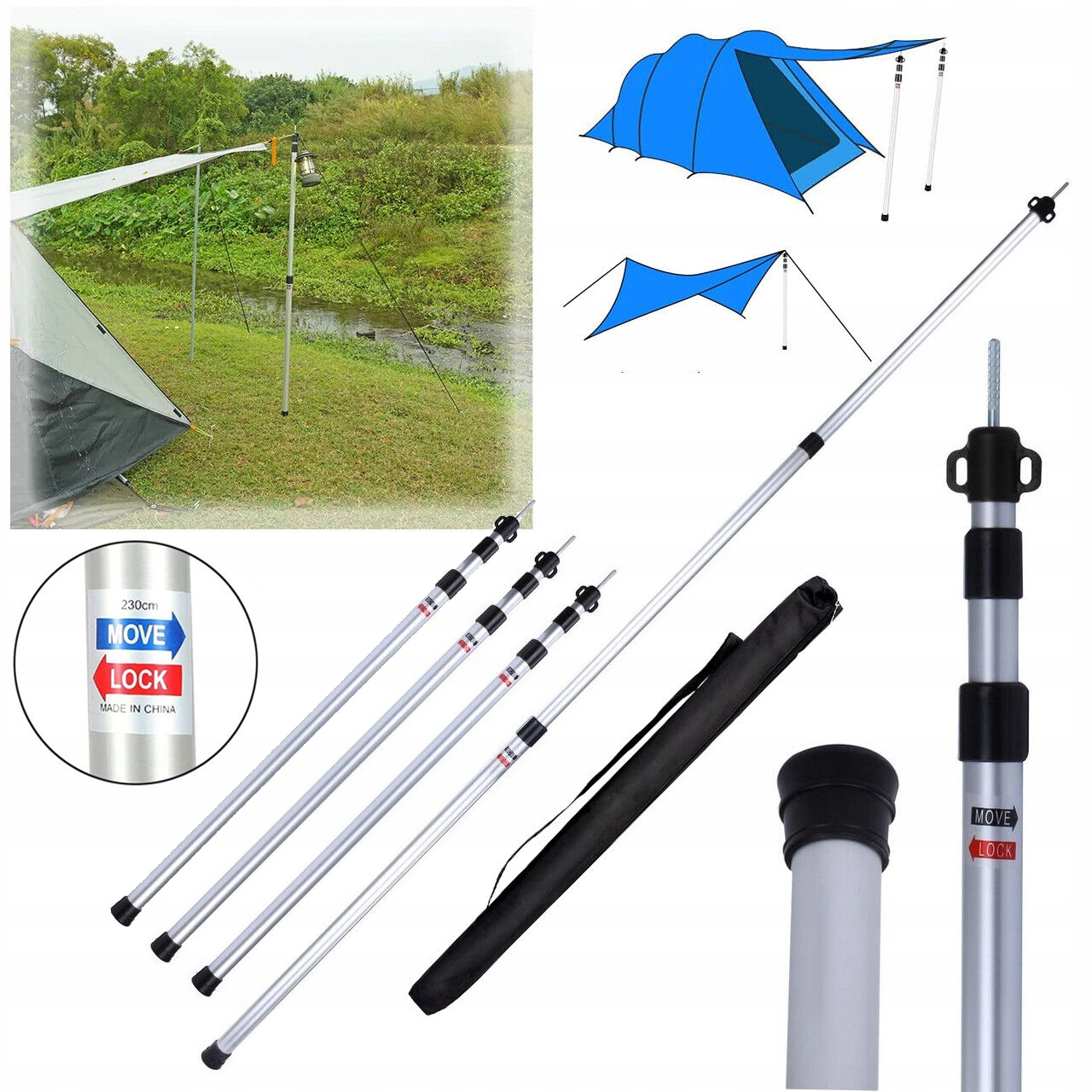 DRĄŻKI DO PLANDEKI, ZESTAW 4 SZTUK, ALUMINIOWE DRĄŻKI NAMIOTOWE DO PLANDEKI