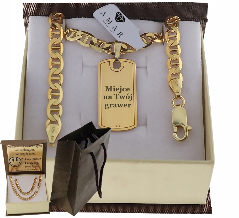 Zlatý Plný Řetízek Pánský Gucci Vojenská Známka Ryzost 925 585 Gravírování Bonus
