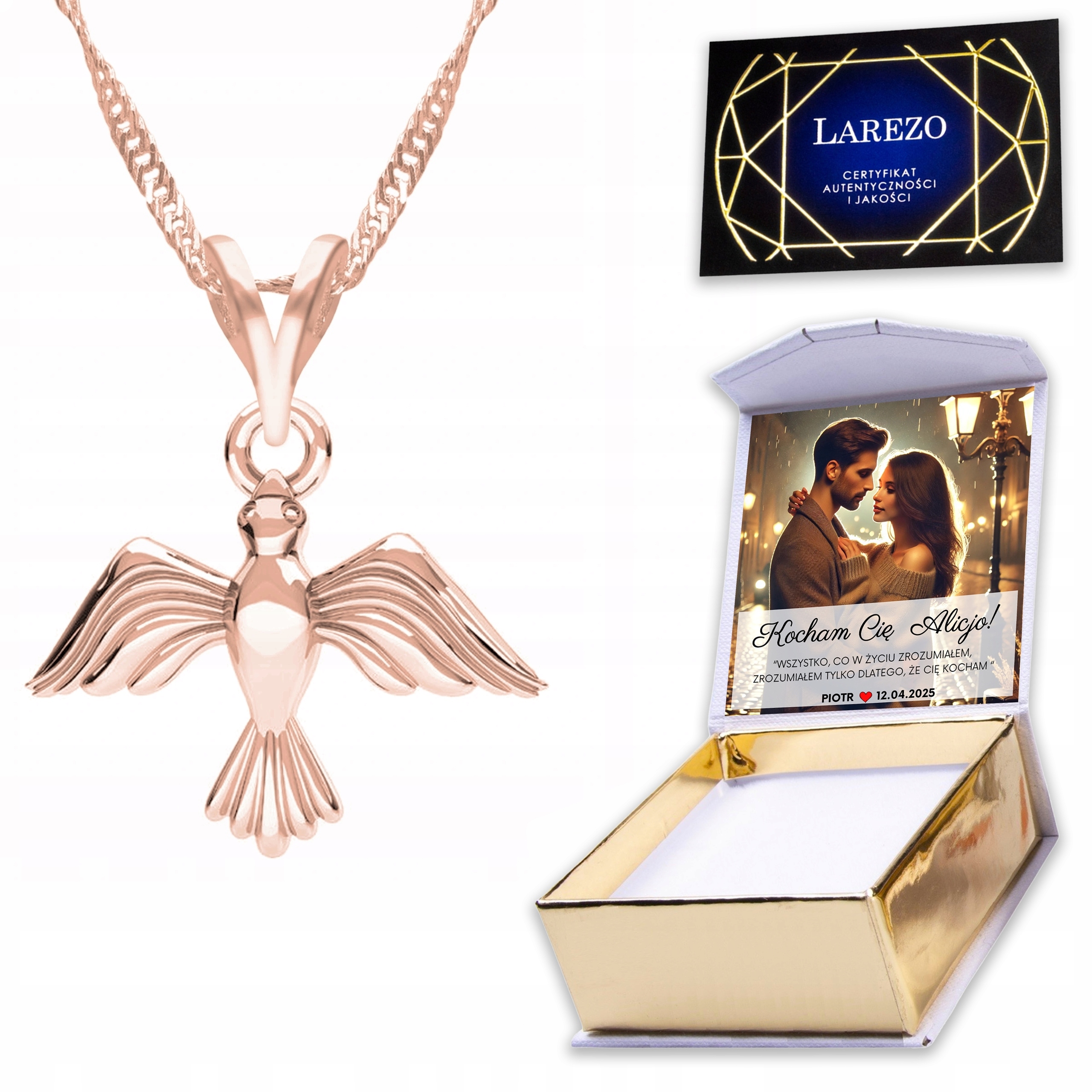 Pozlacený náhrdelník 925 s vlaštovkou Ptáček Bird Ptáček Potisk